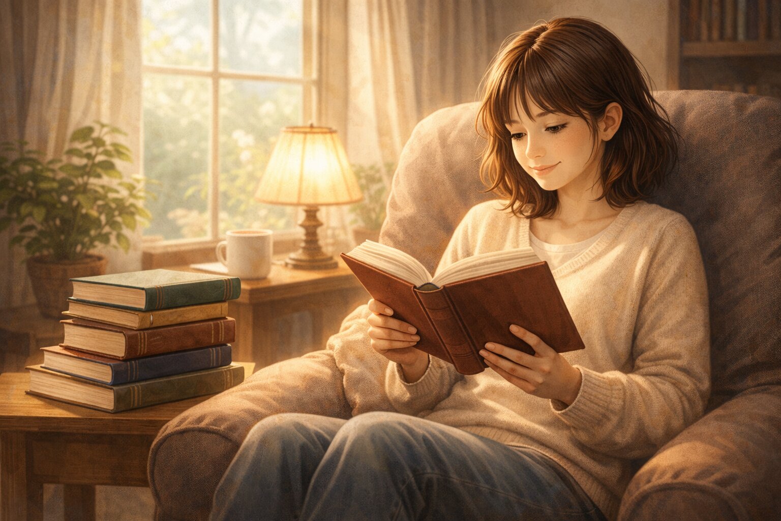 Ilustrasi pembaca pemula memulai novel pertama Supernova dengan suasana nyaman