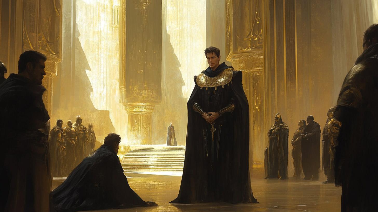 Ilustrasi Kaisar di istana planet gurun yang menggambarkan kisah Paul Atreides dalam novel Dune Messiah